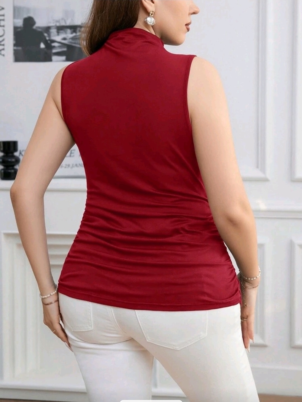 Plus Size Sleeveless Mock-Neck Women's Top in Burgundy - Picture 2 of 2